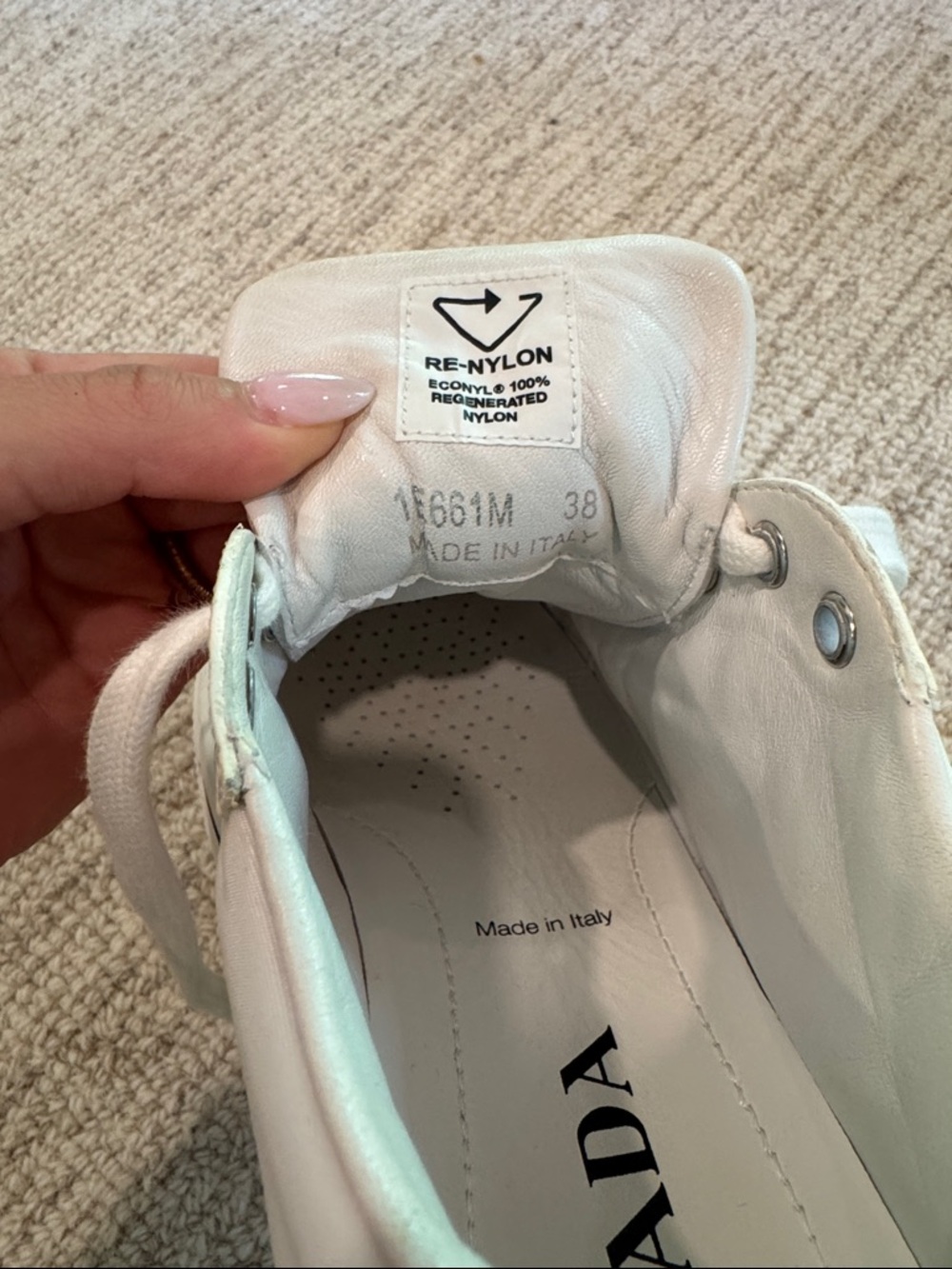 Prada White Leather Low-Top Sneakers - Picture 6 of 6